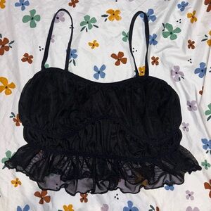 Y2K Urban Outfitters Black Mesh Frilly Top - Size S (Stretchy Going Out Top)
